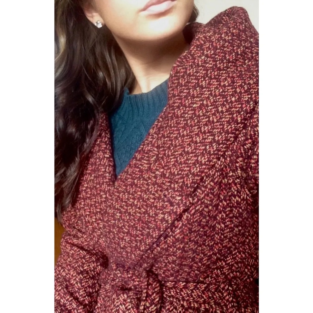 Mossimo Red Tweed Funnel Hood Wrap Coat - Picture 3 of 14